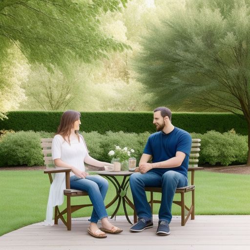 A calm couple sitting together outdoors, symbolizing patience and understanding in a relationship