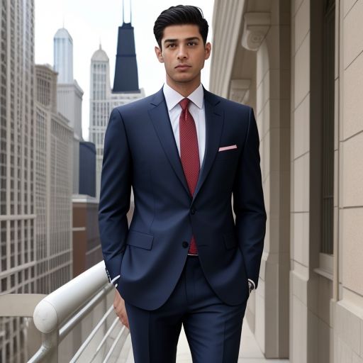  A man wearing a Chicago Classic Fit Suit in a professional setting.