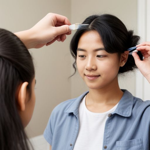 A person using a fine-tooth comb to check for lice in hair