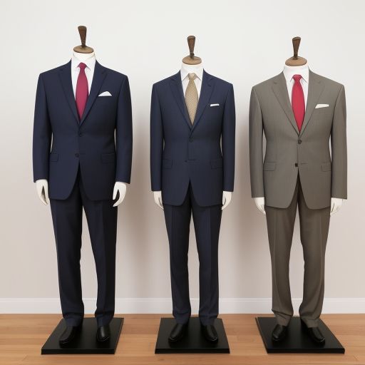 Different colors of Chicago Classic Fit Suits displayed on hangers